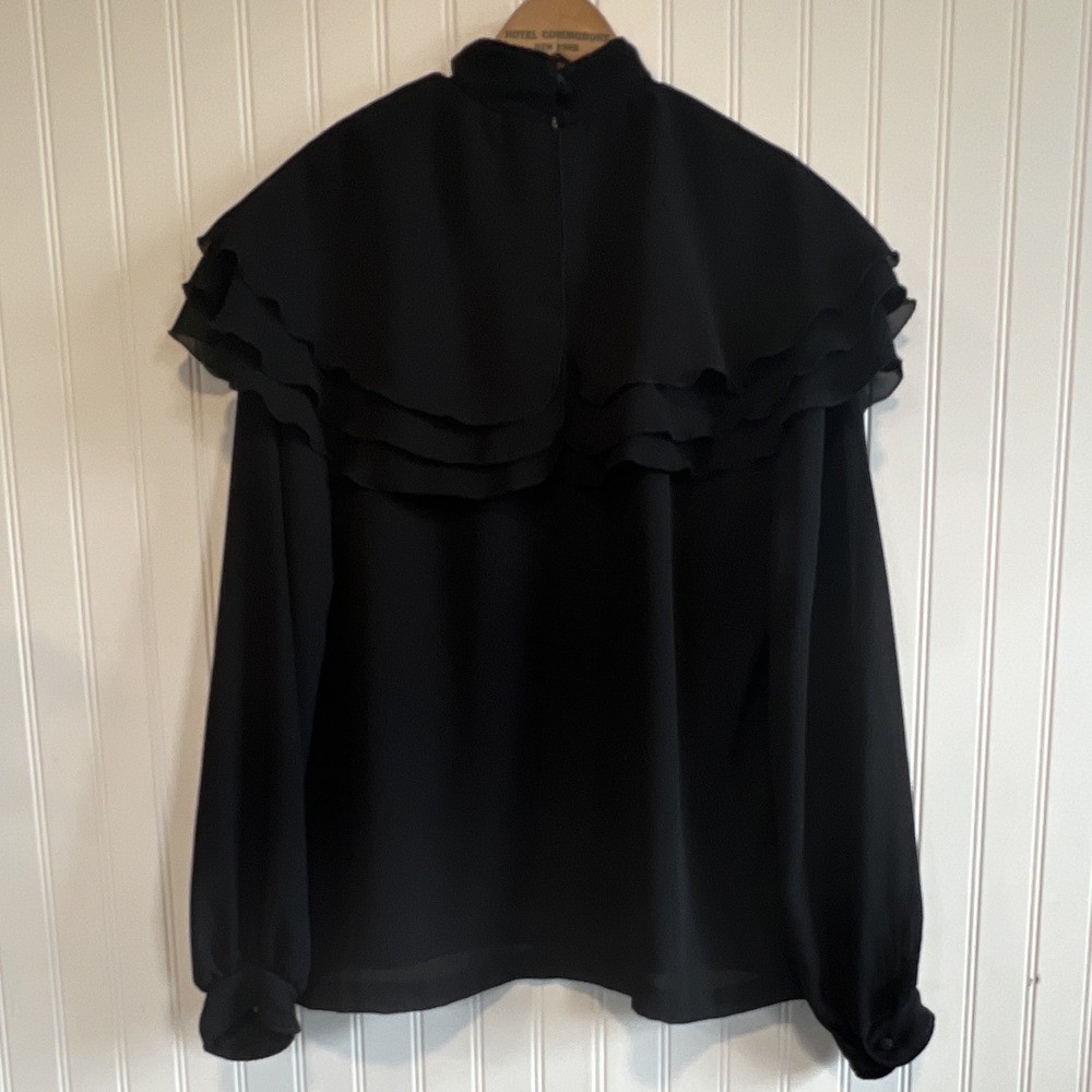 Cap Tree ruffled yoke mock neck whimsygoth sheer long sleeve women 14 VTG blouse - Picture 5 of 9